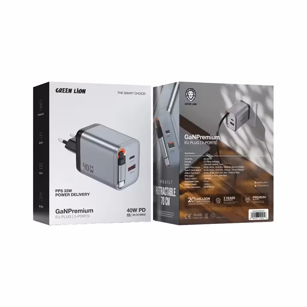 آداپتور 40 وات پریمیوم گرین Green GaN Premium EU Plug Wall Charger 40W