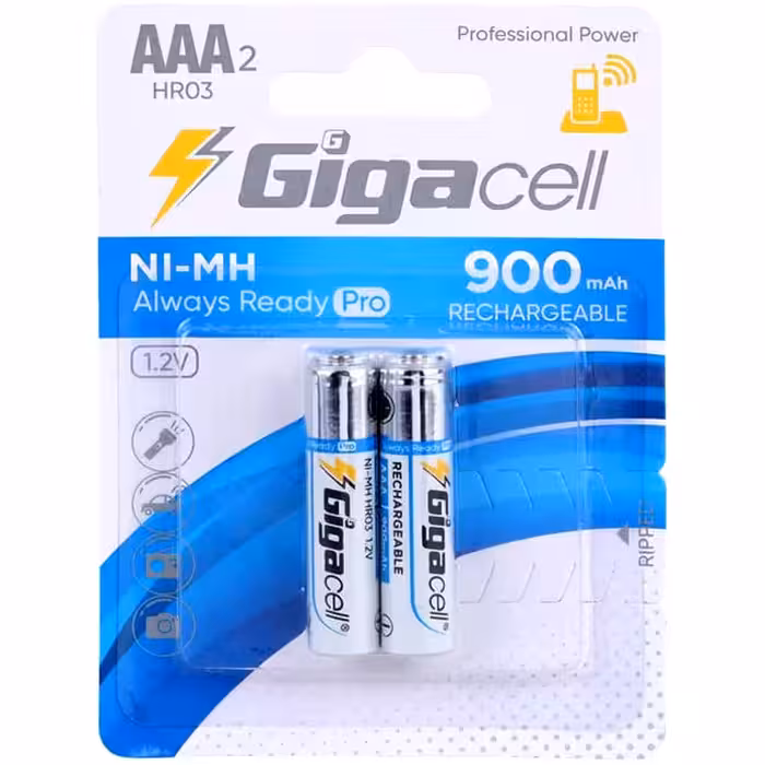 باتری نیم قلمی شارژی گیگاسل 900mAh (بسته 2 عددی)