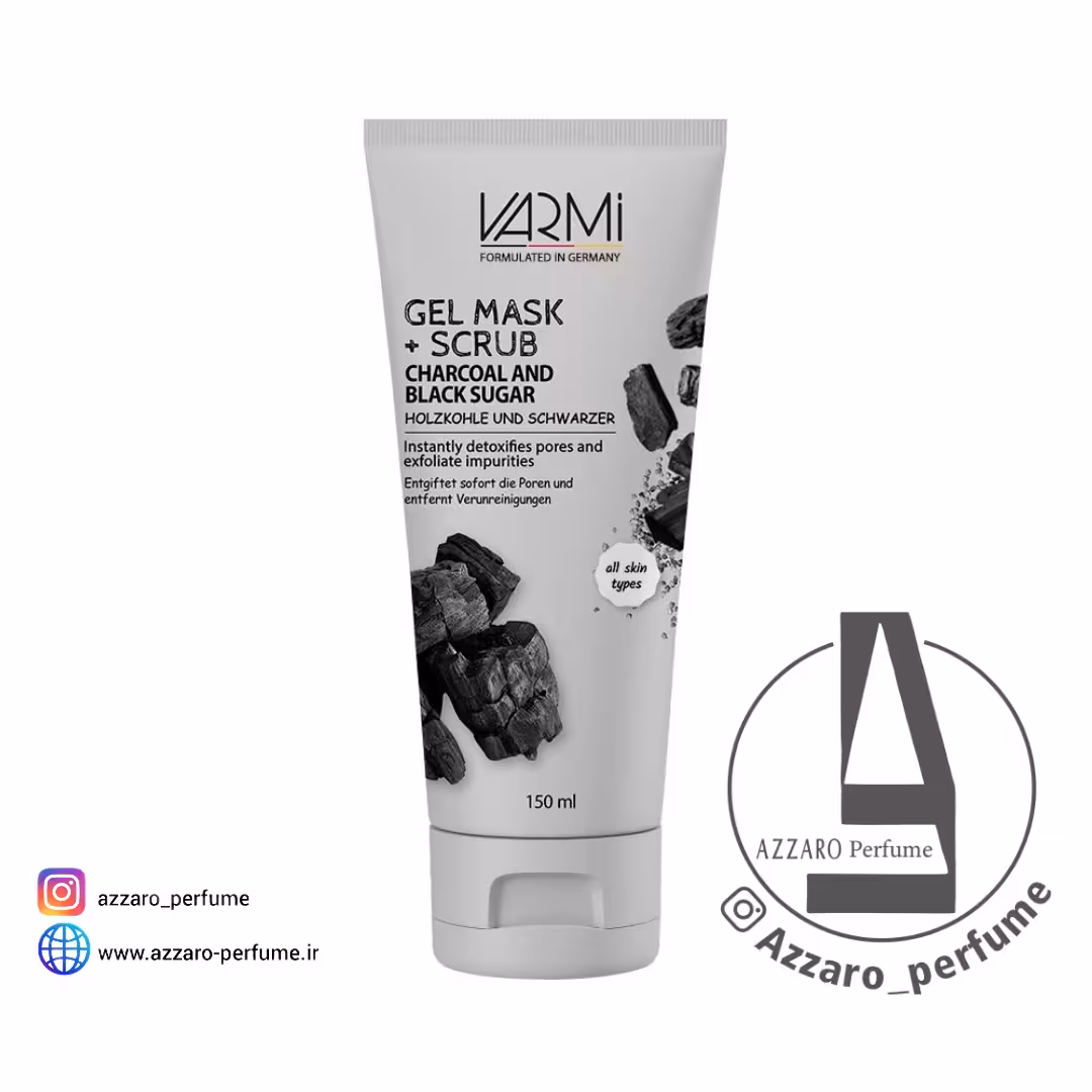 ماسک و اسکراب وارمی varmi مدل زغال و شکر سیاه حجم 150 میل