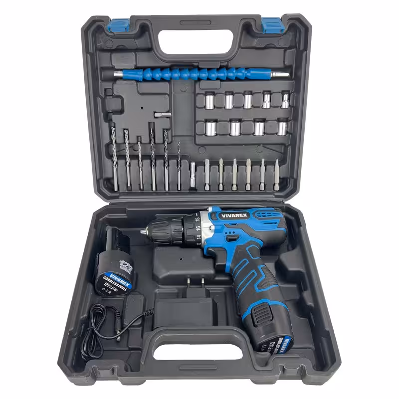 دریل پیچ گوشتی شارژی ویوارکس مدل VR12V-2A-BLUE مجموعه 28 عددی | کالا مکس