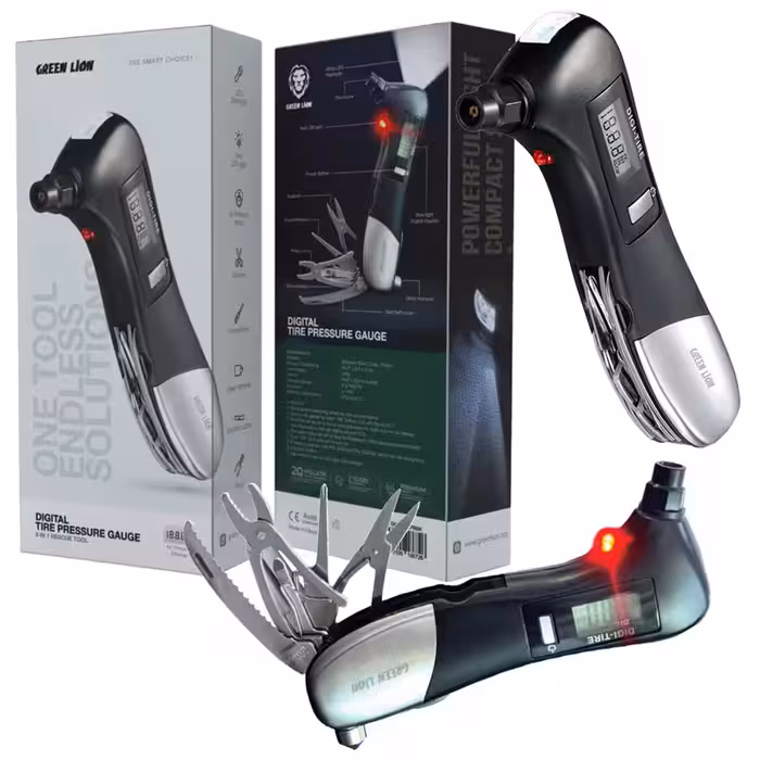 دستگاه فشارسنج لاستیک گرین لاین Green Lion Digital Tire Pressure Gauge 9In1 Rescue Tool   ابزار آلات