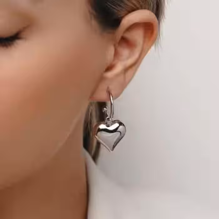 گوشواره قلب پف‌ دار. استیل با عیار 316