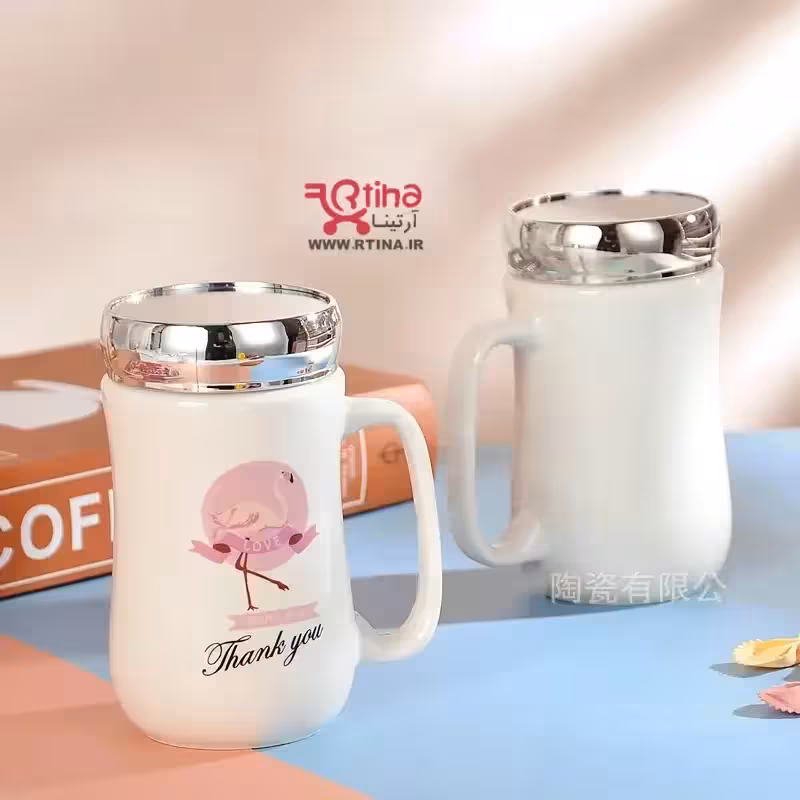 ماگ سرامیکی درب آینه ای فانتزی دسته دار طرح پلیکان