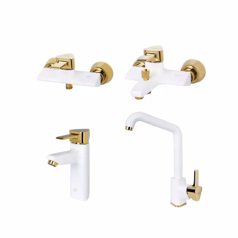 ست چهار تکه شیرالات کسری مدل مهتاب سفید طلایی