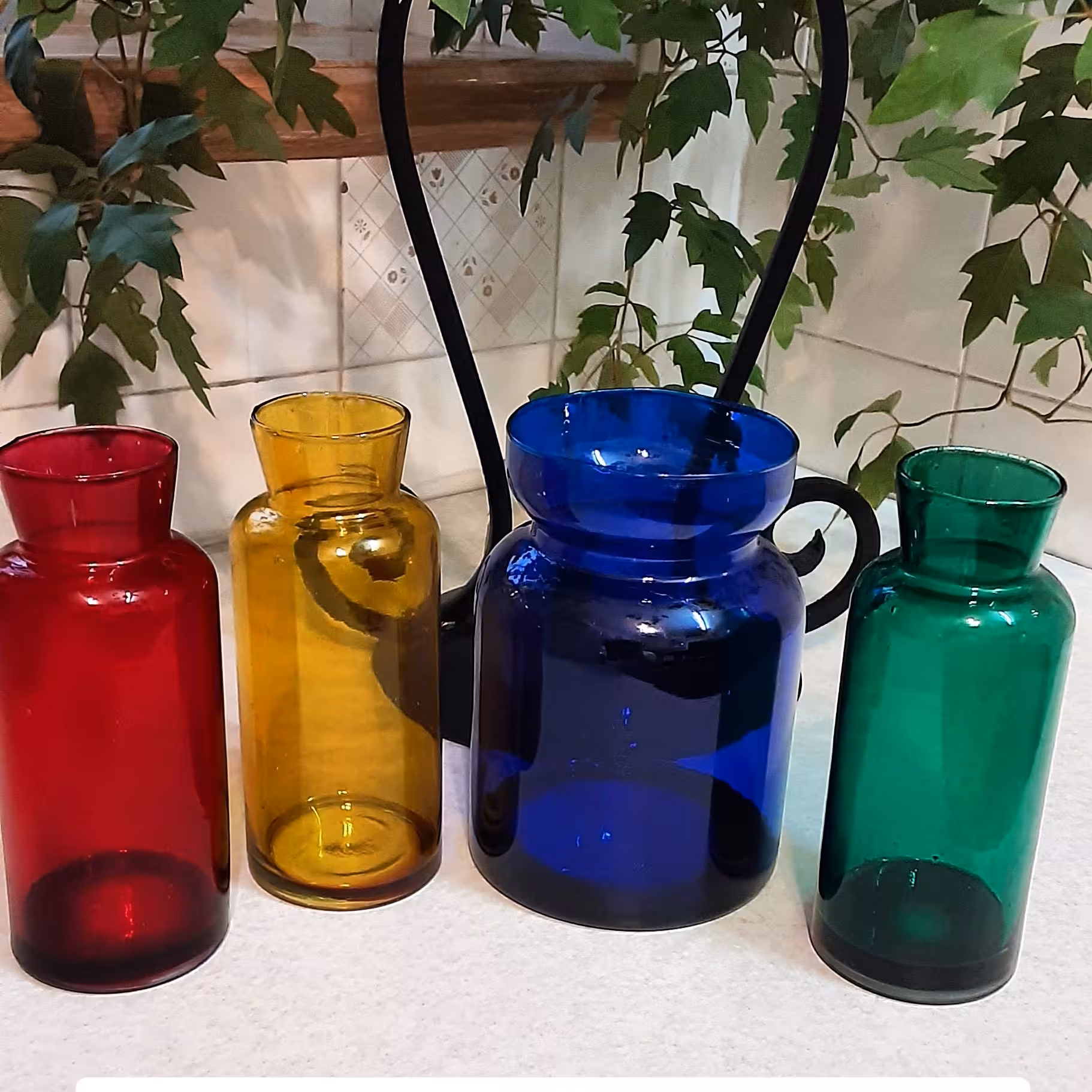 گلدان شیشه ای رنگی رنگ آمیزی شده با رنگ B.N.S   سایز بزرگ قابل شستشو و ضد خش