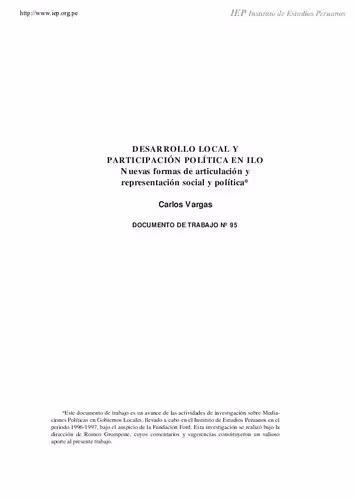 خرید و دانلود نسخه کامل کتاب Desarrollo local y participación política en Ilo. Nuevas formas de articulación y representación social y política