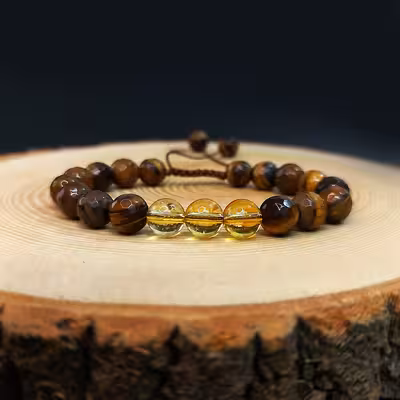 دستبند ناماسته مدل  سیترین و چشم ببر زنبوری کد 20