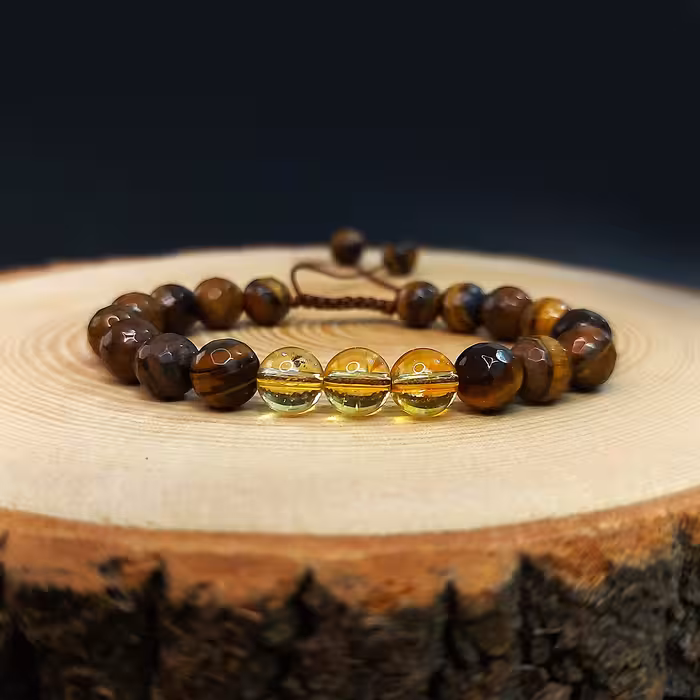 دستبند ناماسته مدل  سیترین و چشم ببر زنبوری کد 20