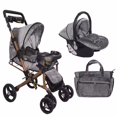 ست کالسکه و کریر مدل شانل ورسا کد 1401به همراه ساک لوازم کودک