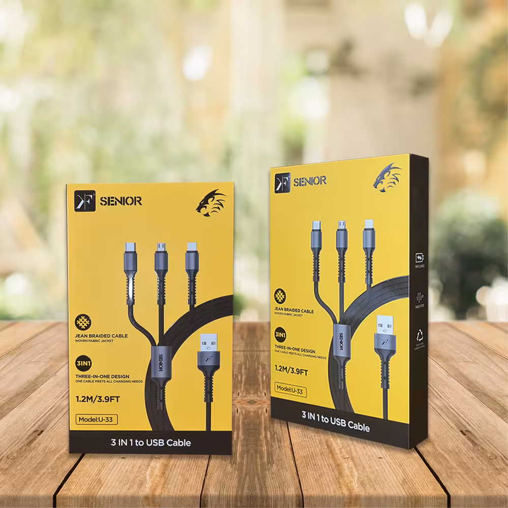 کابل تبدیل USB به microUSB/ USB-C / لایتنینگ کی اف-سنیور مدل U33 طول 1.2 متر