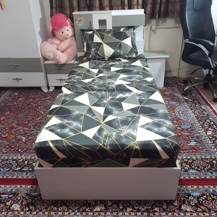 سرویس ملحفه مدل ni04057 طرح ماربل هندسی کد 120 یک نفره دو تکه