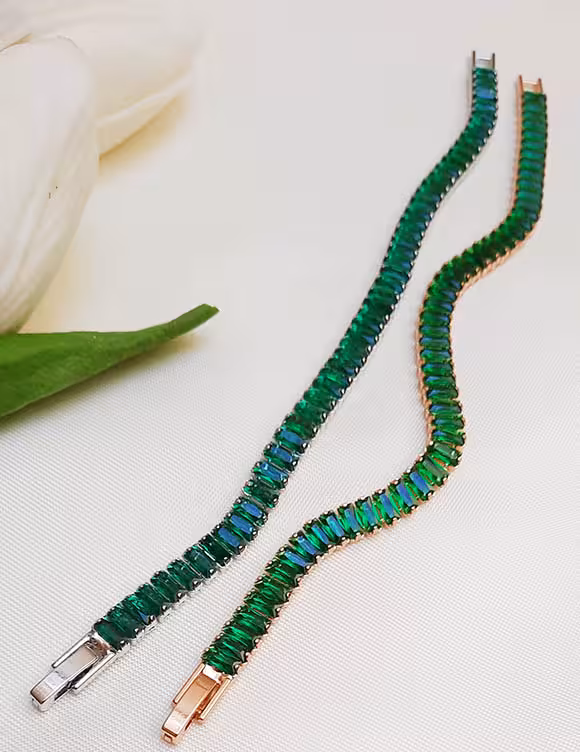 دستبند تنیسی نگین مستطیلی سبز