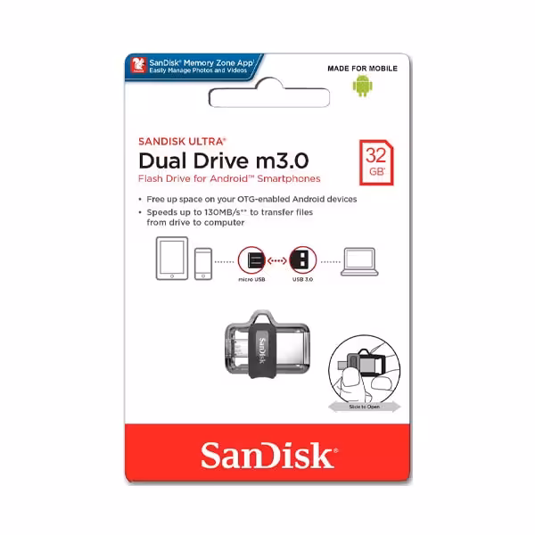 فلش سن دیسک Ultra Dual Drive USB 3.0 ظرفیت 32 گیگابایت