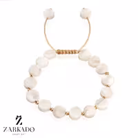 دستبند سنگ صدف طرح دایره با گوی البرنادو طلا