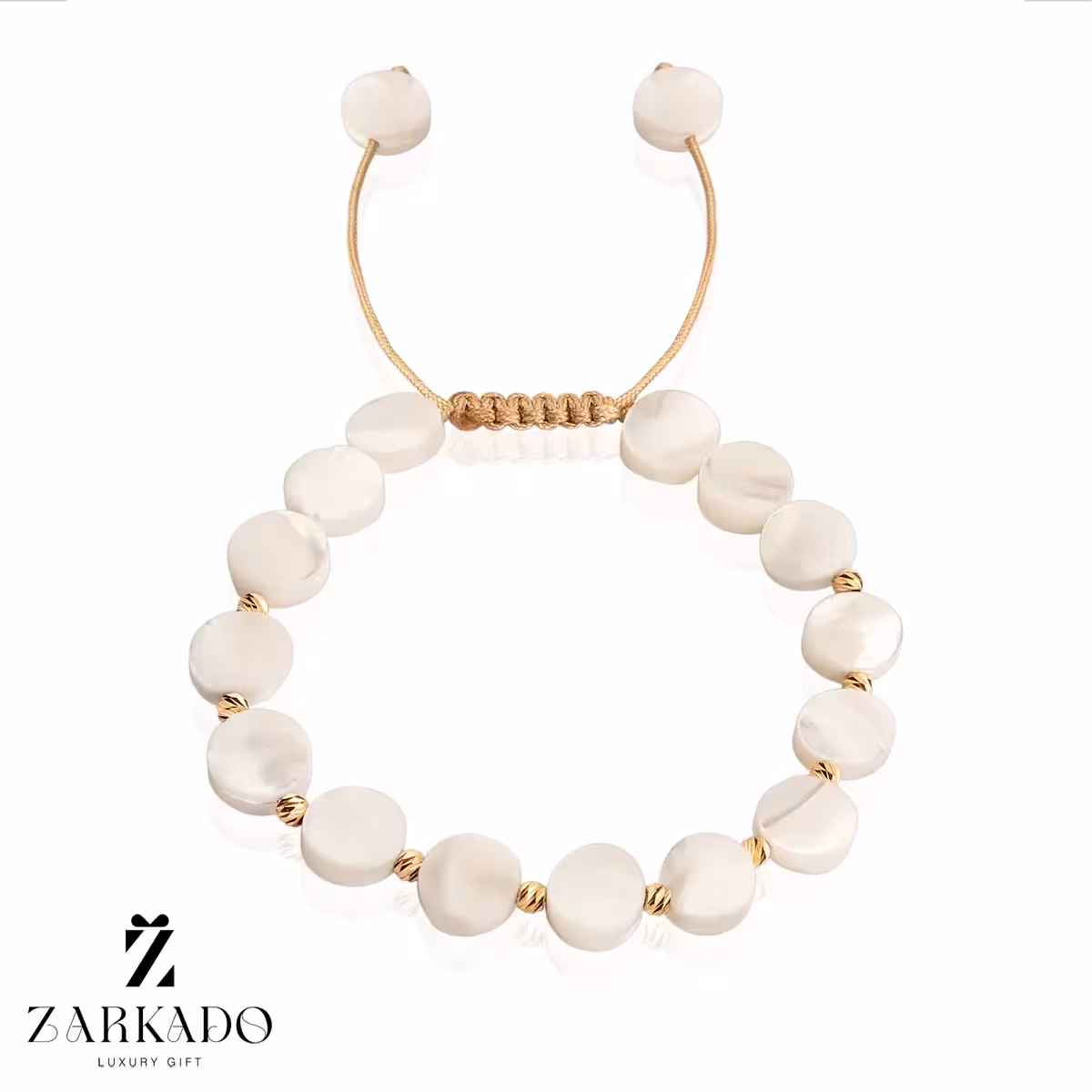 دستبند سنگ صدف طرح دایره با گوی البرنادو طلا