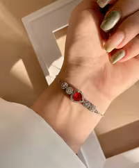 دستبند قلب یاقوت سرخ جواهری نقره زنانه کد 30333