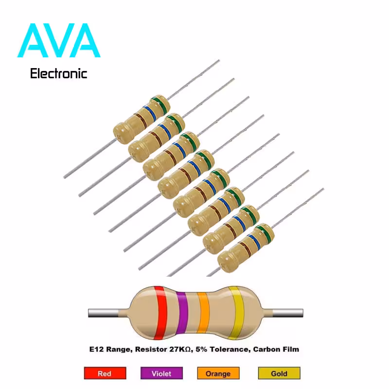 مقاومت 27 کیلو اهم 2 وات 5 درصد بسته 20 تایی