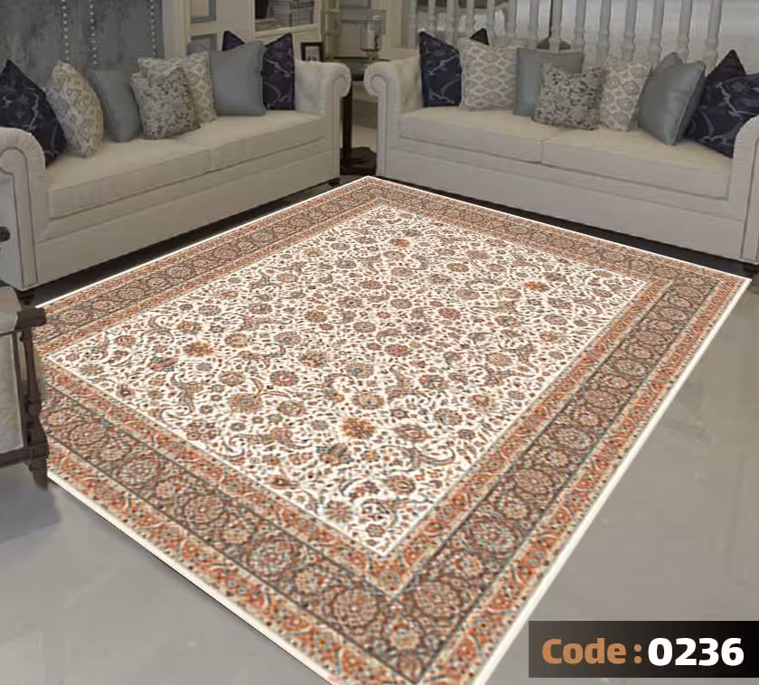 کاورفرش روفرشی دورکشدار گوشه لیفه ای کرم  قهوه ای کد 0236