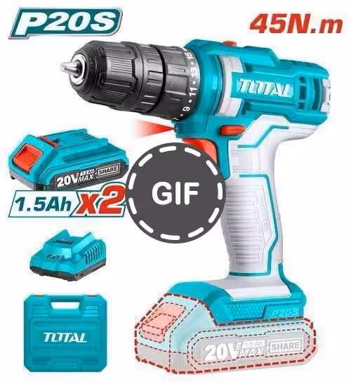 دریل شارژی دو باتری 20 ولت 2 آمپر کیفی توتال اصل مدل TD2528