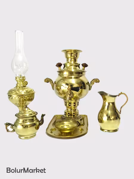 سرویس سماور زغالی طلایی ساده