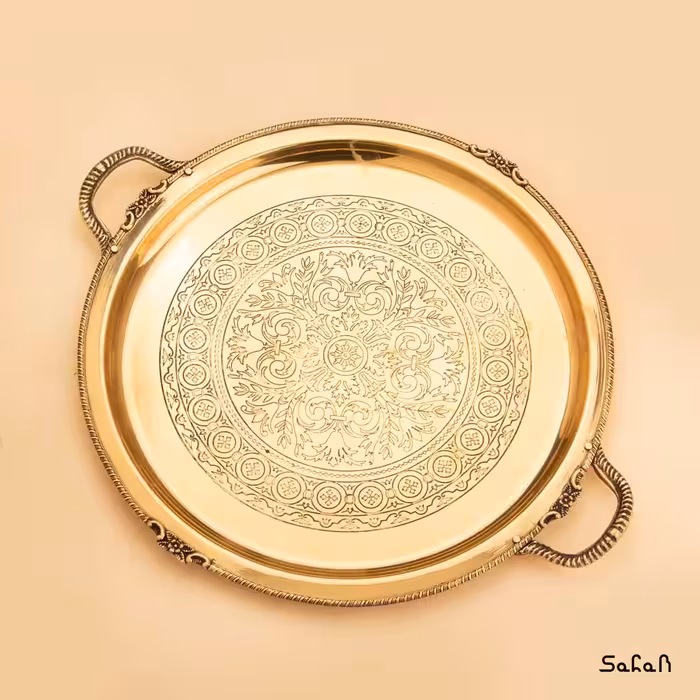 سینی مهمان برنجی آنتیک دسته دار دایره ای سایز 4