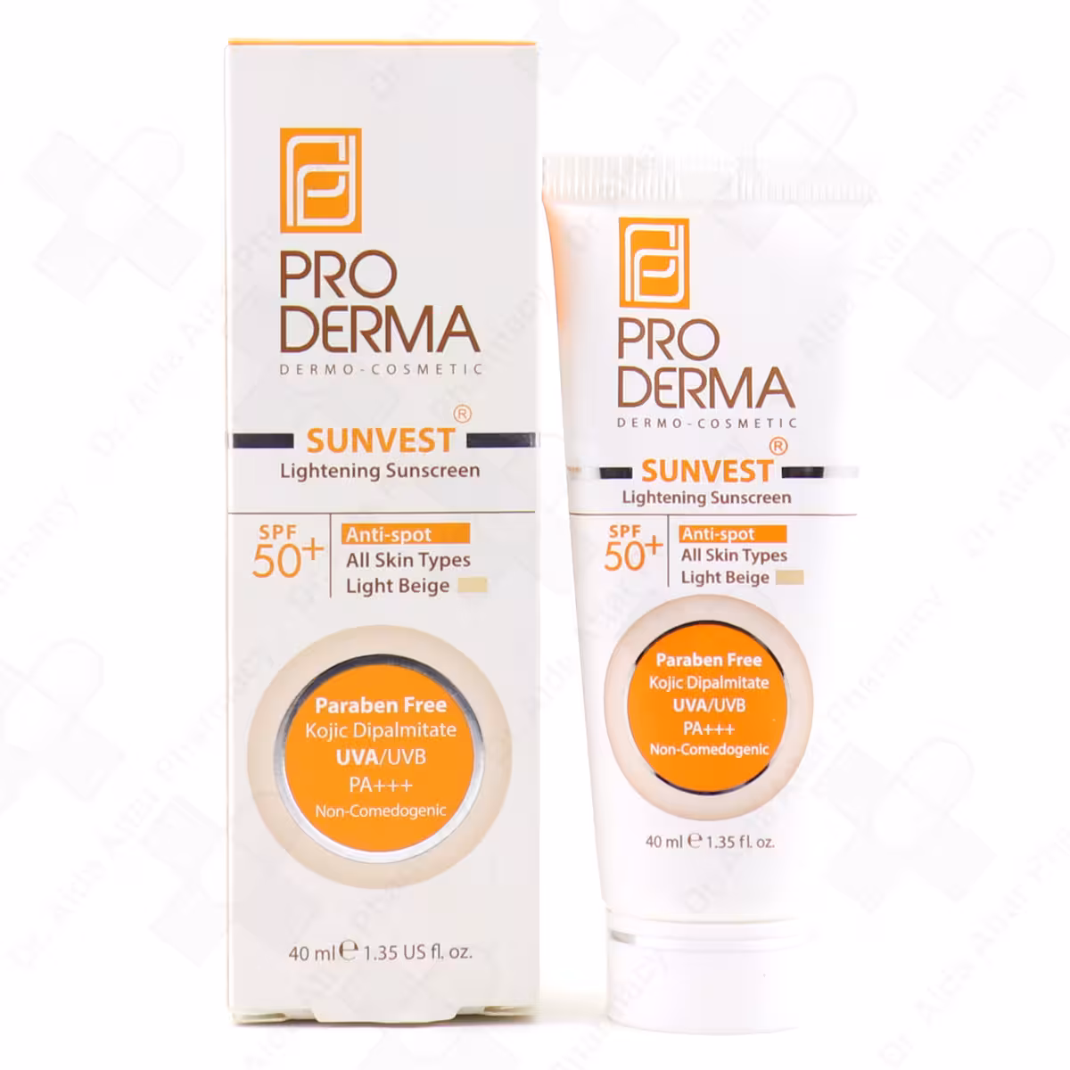 کرم ضد آفتاب و ضد لک لایت بژ پرودرما SPF50 انواع پوست 40 میلی لیتر