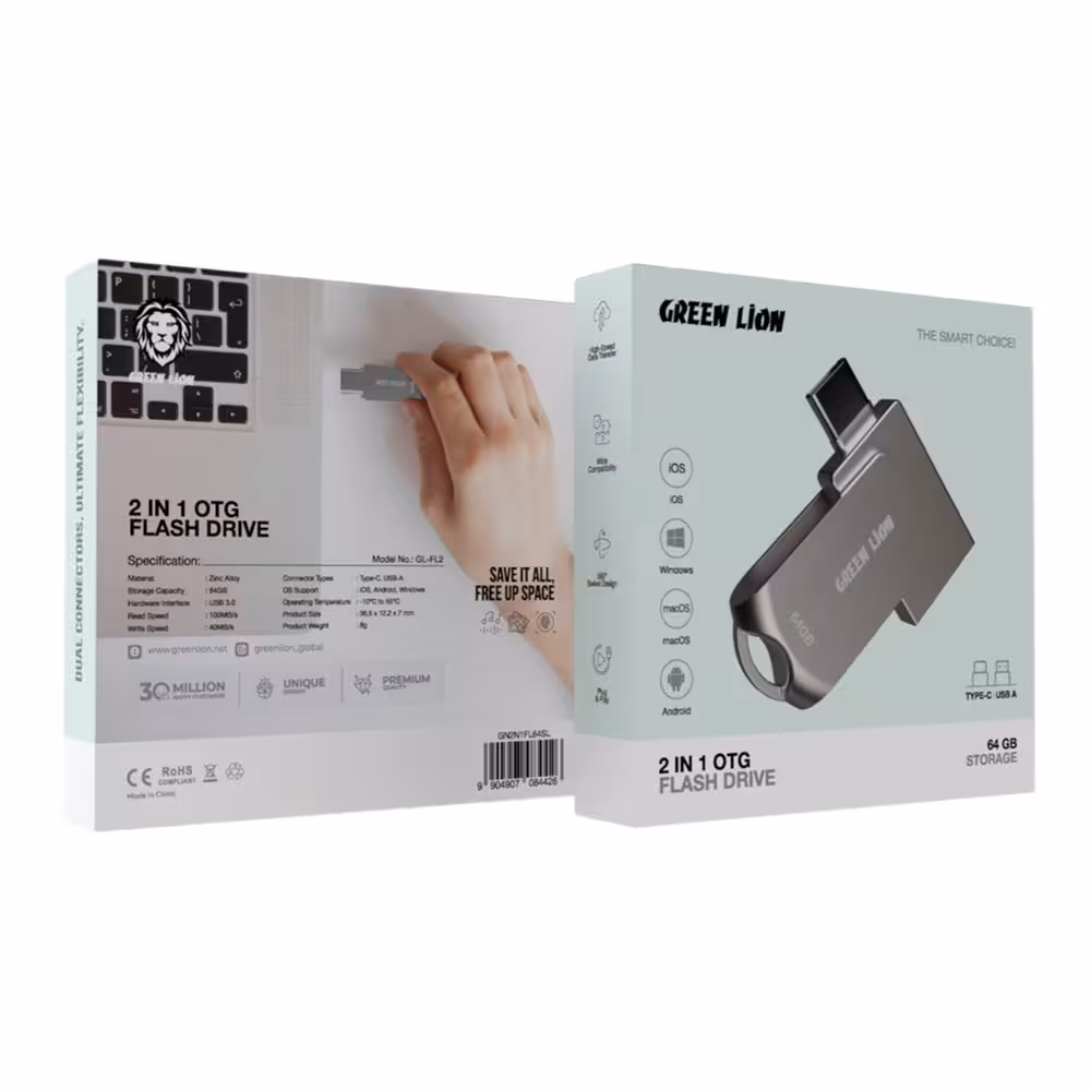 فلش مموری دو کاره گرین لاین مدل 2 in 1 OTG ظرفیت 64 گیگابایت