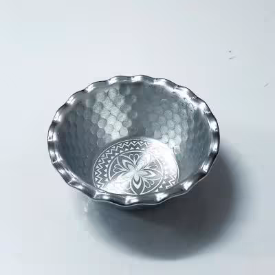 سرویس کاسه روحی ماست خوری 6 عددی کف طرحدار لب کنگره ای چکشی