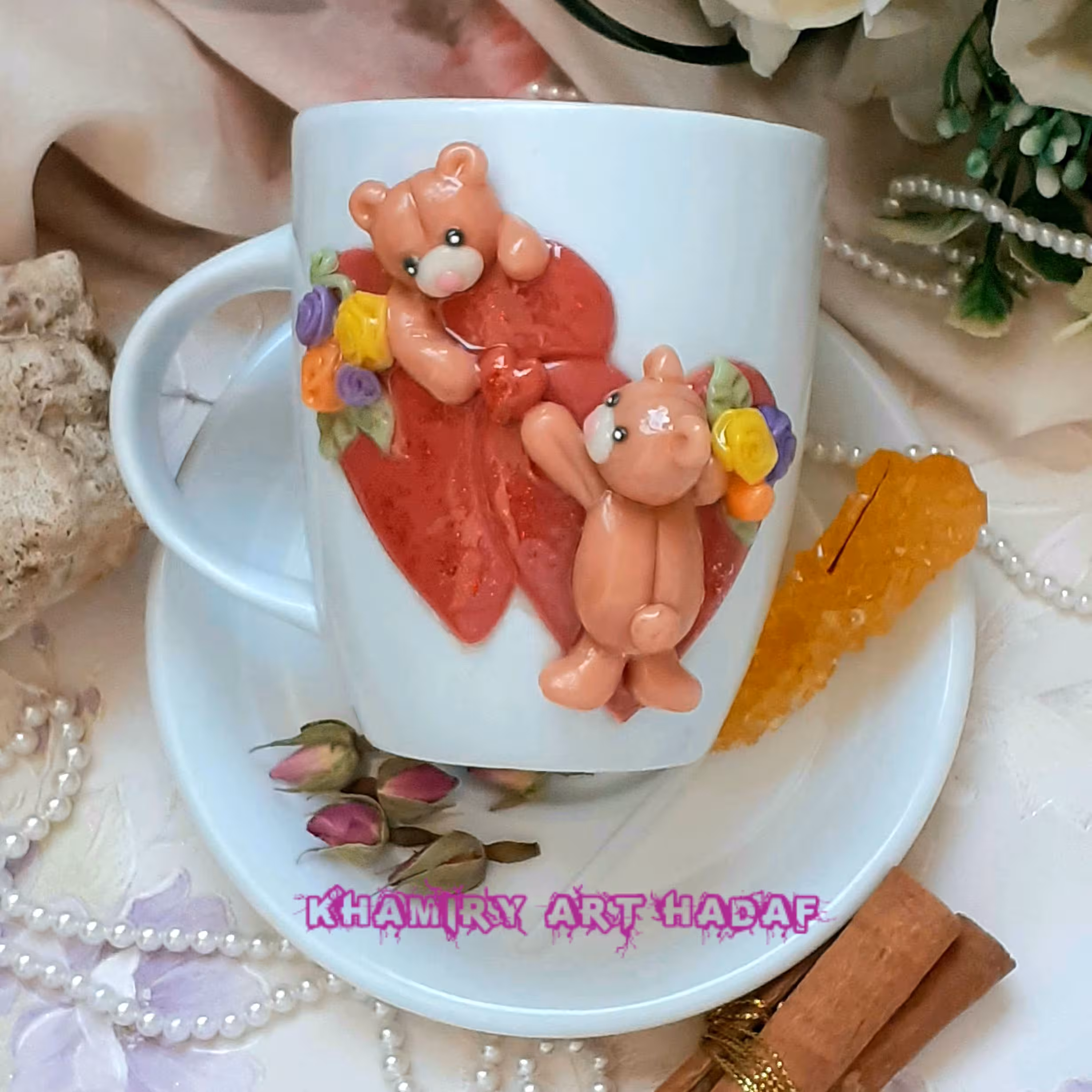 ماگ عروسکی خمیری طرح خرسهای عاشق