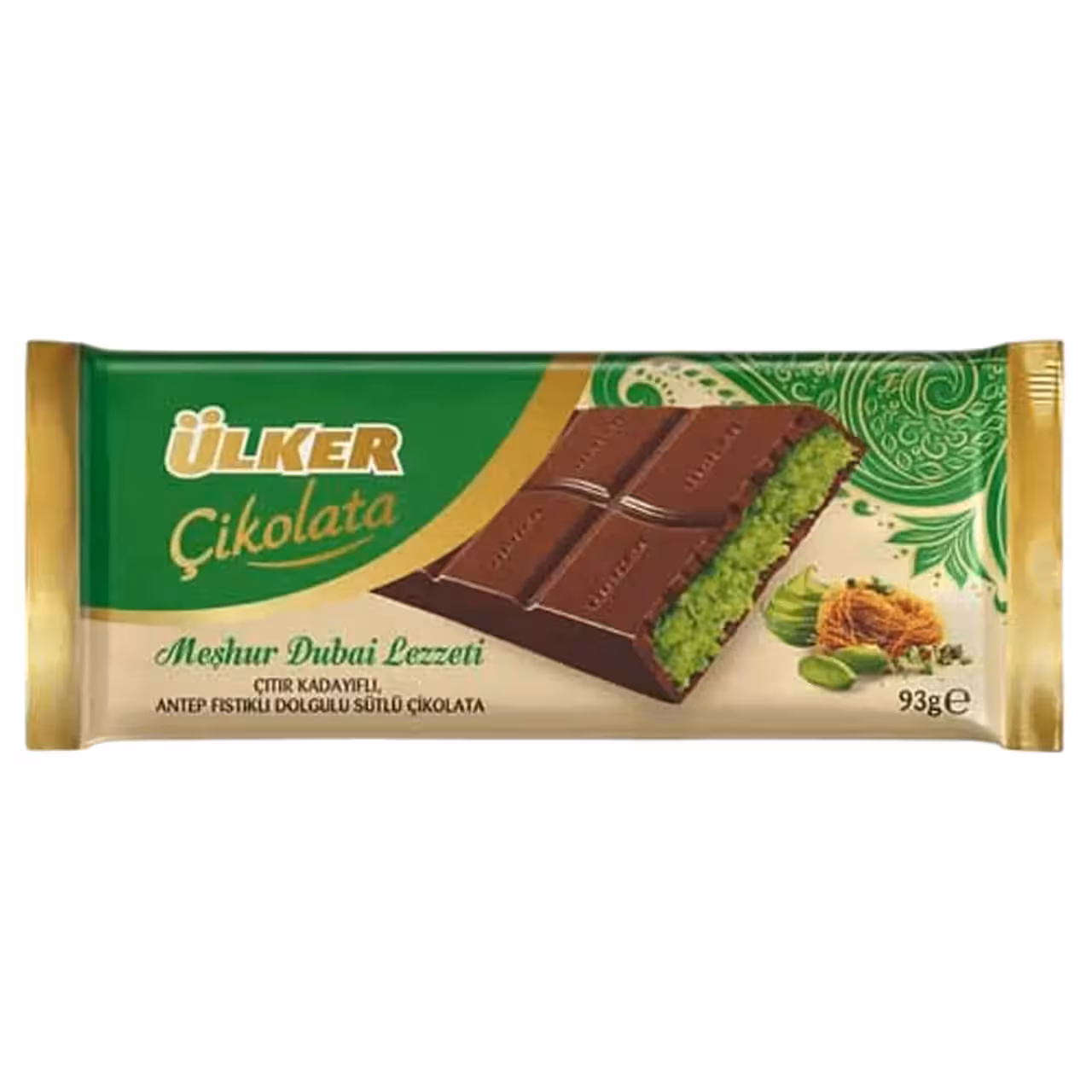 شکلات دبی اولکر (Ulker) با مغز پسته و کنافه – 93 گرم