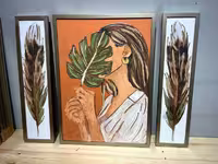 تابلو تکسچر برجسته سه تکه طرح دختر و‌برگ