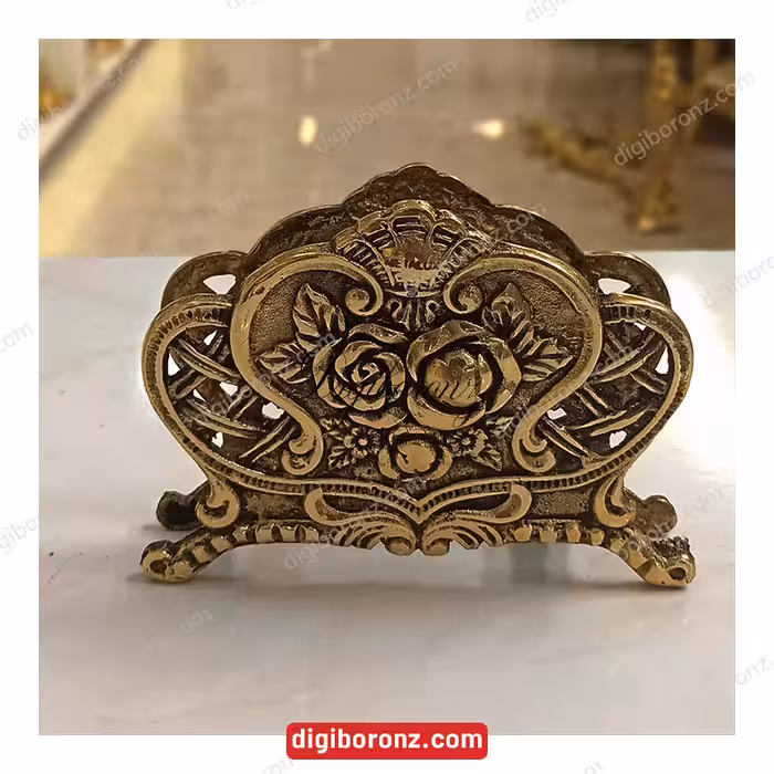 جادستمال برنجی برنزی رومیزی مدل گل متالوکس