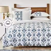 روتختی سفید و آبی گل‌دار کاوری دونفره مدل Vivane