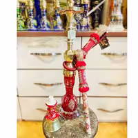 قلیان برنجی یک مرتبه شمش دلبر تراش، طرح ترنج، شیلنگ چرم سایز بزرگ
