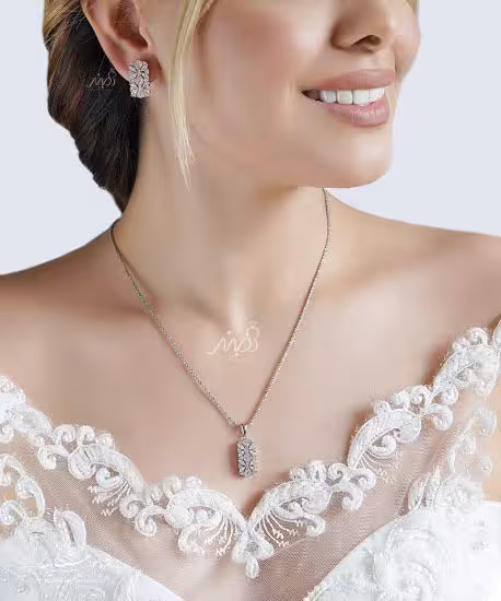 💍نیم ست جواهری مارکیز (آویز و گوشواره ) با طراحی ژورنالی جواهرات ؛ نقره عیار 925 (N_4147)