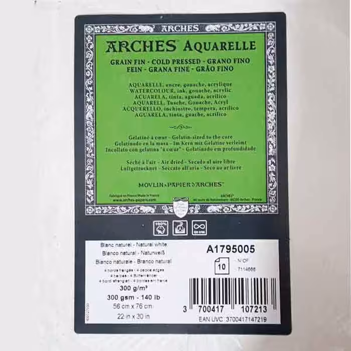 مقوا آرچ آبرنگ کلدپرس 300 گرم (arches coldpressed) سایز 38*56 سانتیمتر بسته 2 عددی