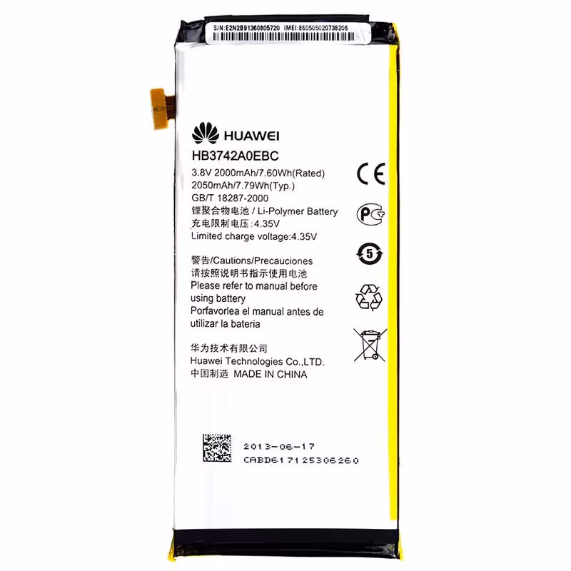 باتری موبایل هوآوی مدل HB3742A0EBC با ظرفیت 2050mAh مناسب برای گوشی موبایل هوآوی P6