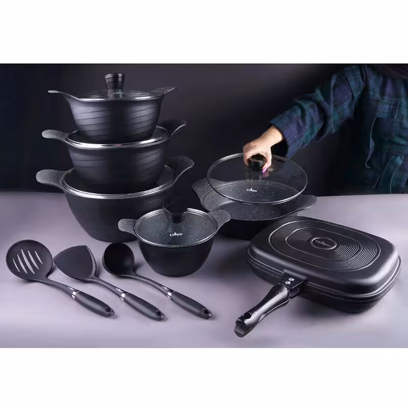 سرویس قابلمه 15 پارچه مشکی ( مدل رز ) یونیک 7971 