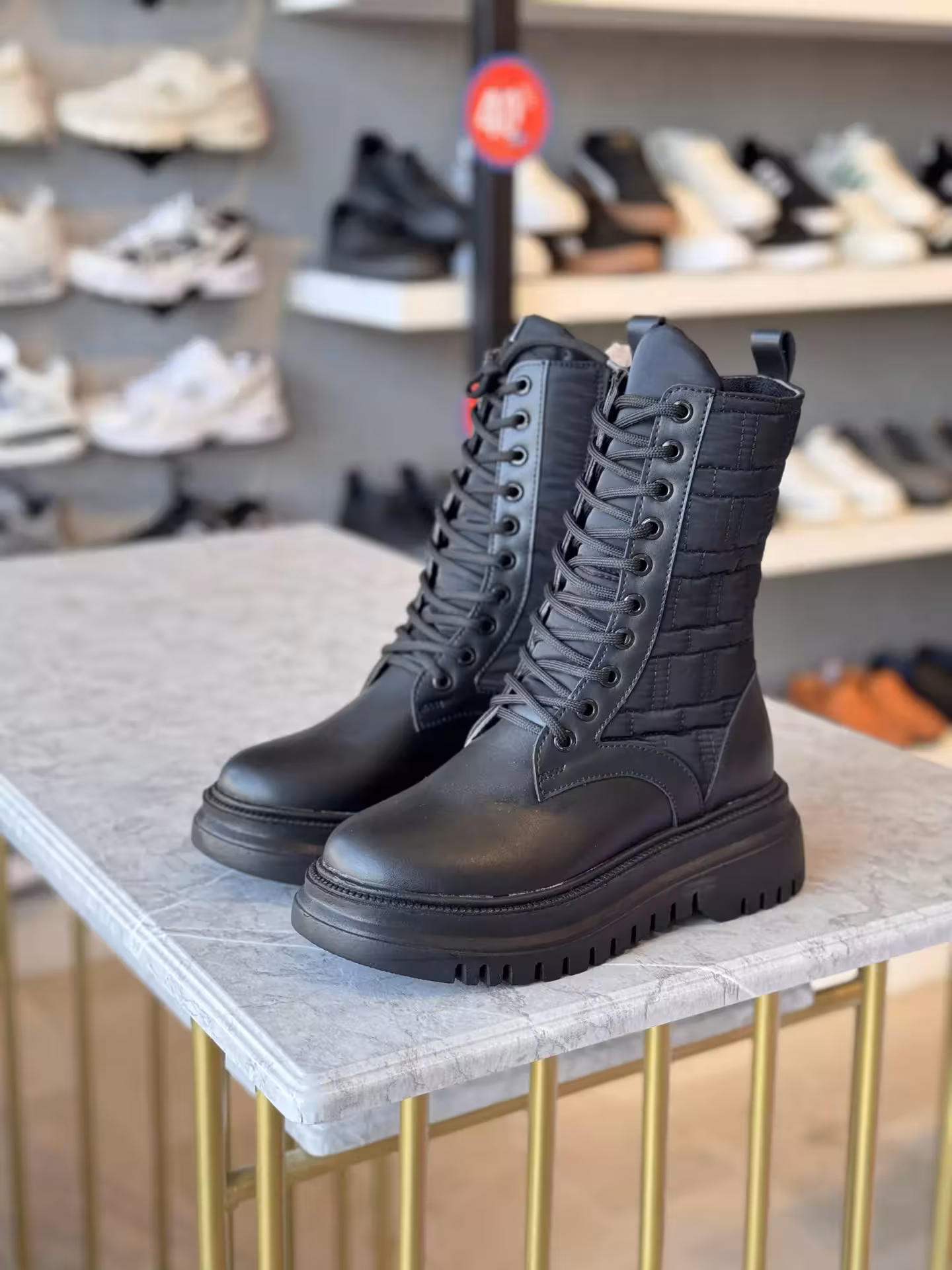 نیم بوت بند دار ساق بلند کد N4-103 رنگ مشکی سایز 41