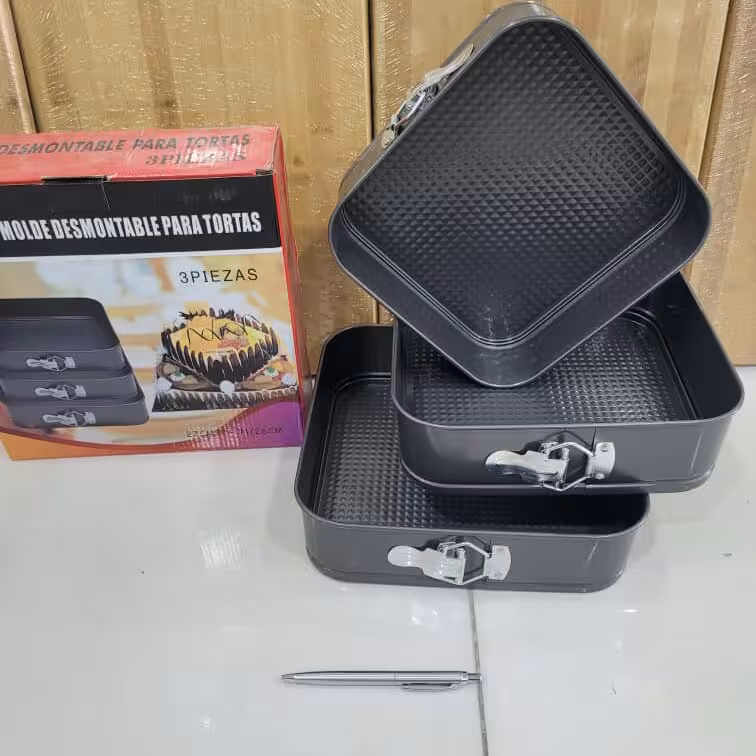 قالب کیک کمربندی 3تکه طرح چهارگوش به قطرهای 22، 24 و 26 سانتی