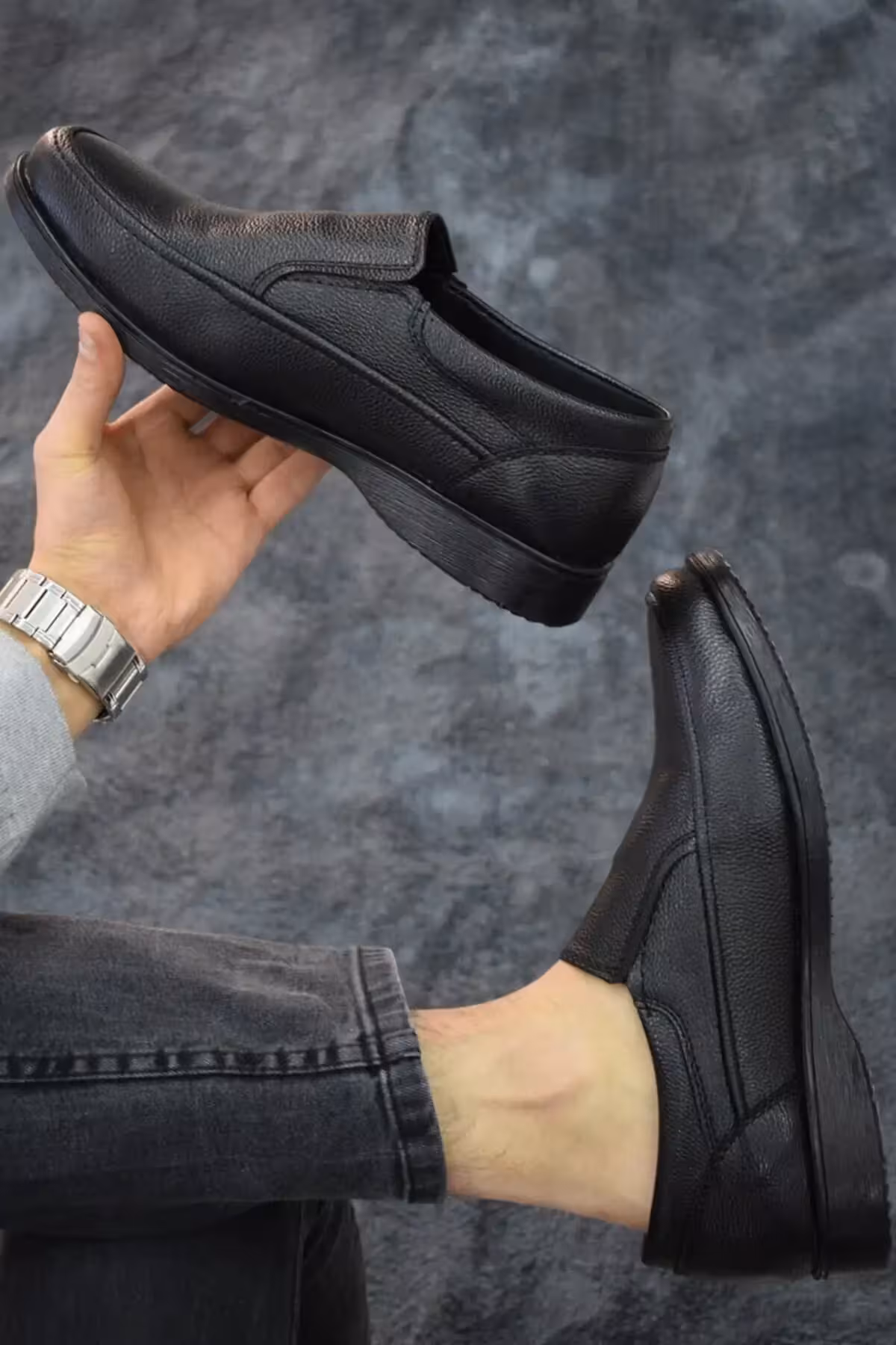 کفش روزمره مردانه   مشکی چرمی مصنوعی  پدر طراحی کلاسیک و مدرن – 4660