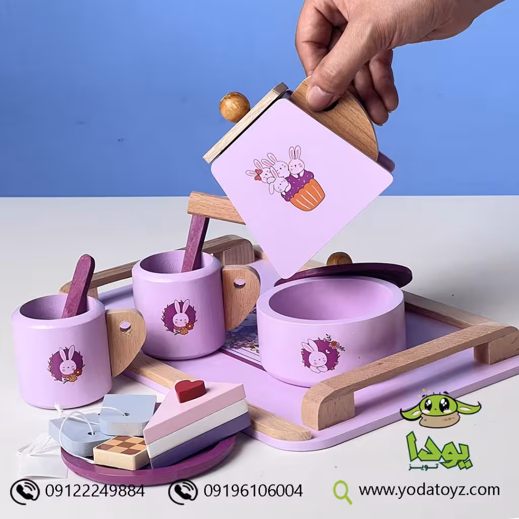 اسباب بازی چوبی ست چایخوری طرح  خرگوش