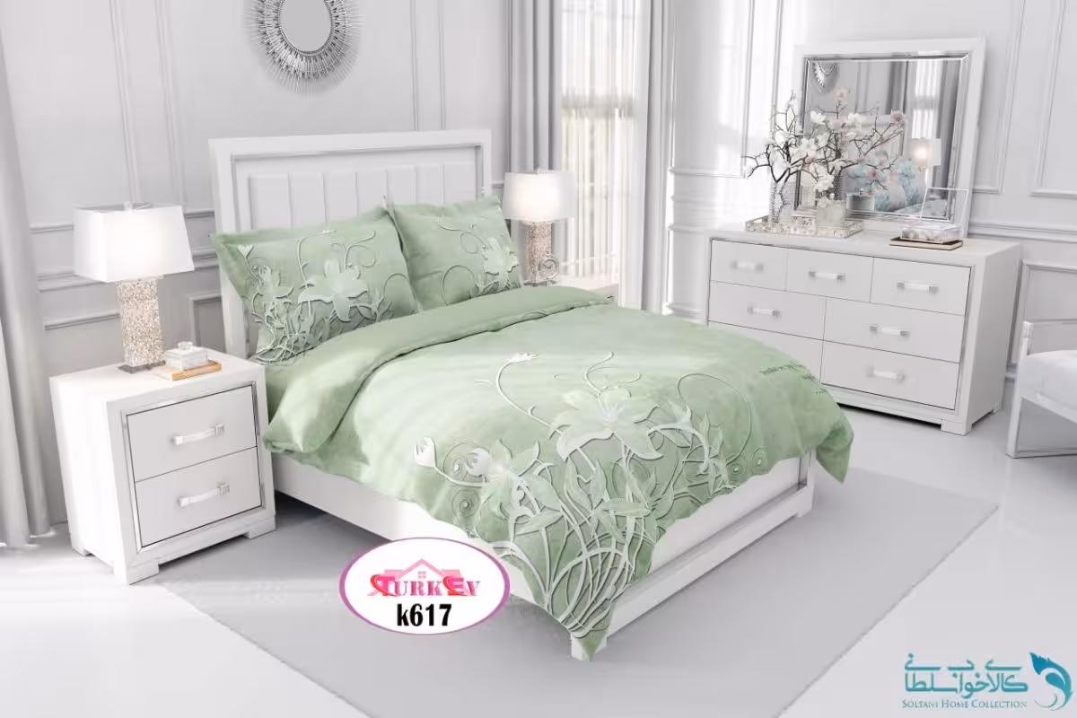 روتختی طرح گلدار سبز دونفره برند Turkev کد K617