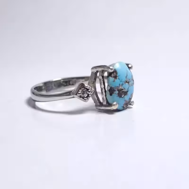 انگشتر نقره زنانه فیروزه نیشابور اصل آقابزرگ کد 340