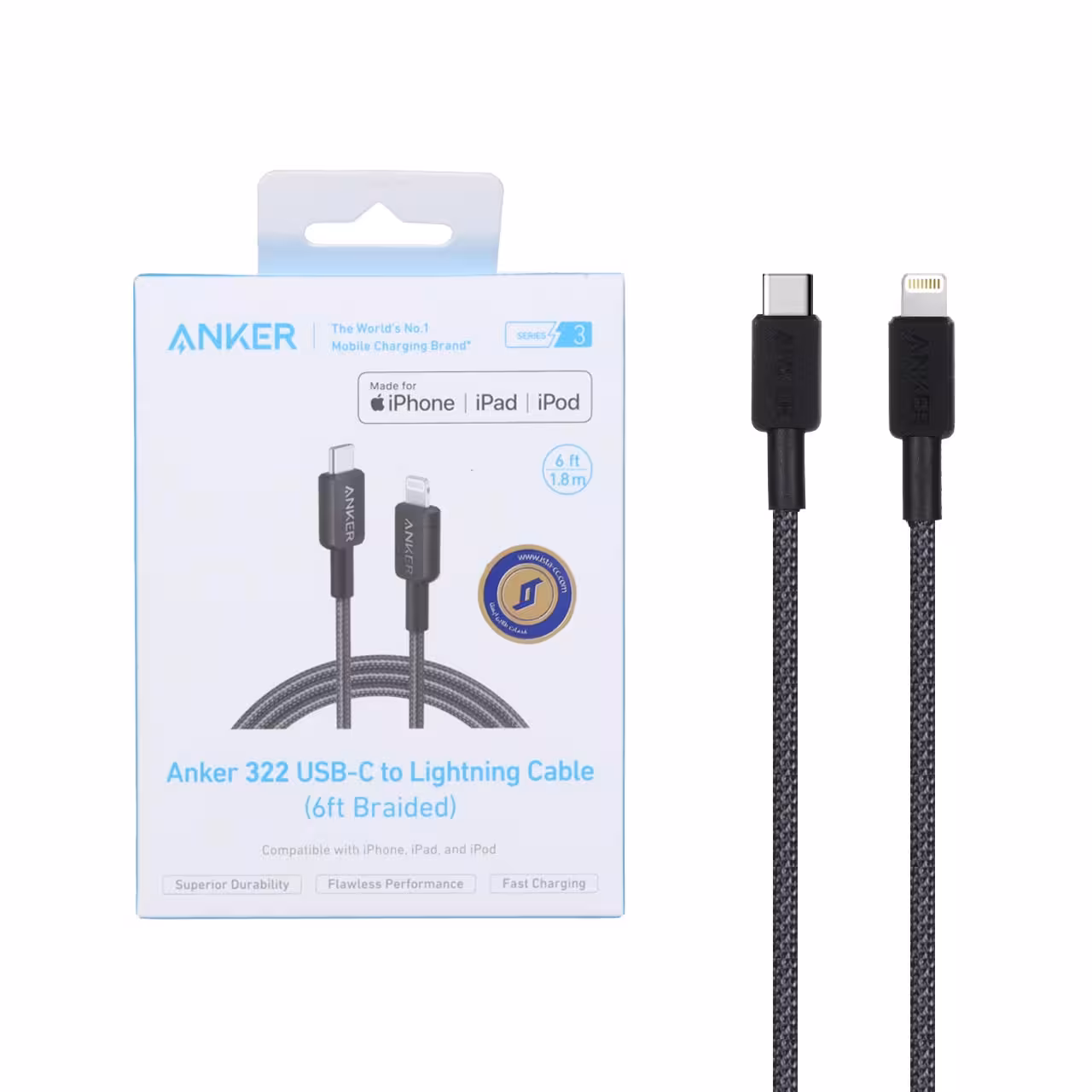 کابل شارژ فست 1.8 متری ANKER Type-C to Lightning مدل A81B - مشکی