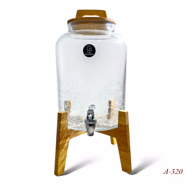 کلمن شیشه ای ترکیبی شفاف و آبگز درب و پایه چوبی BLWOOD کد3201(ارسال با پیک فقط برای تهران و کرج)