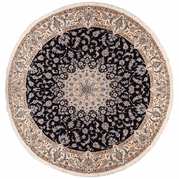 فرش نایین دستبافت دایره ای نه متری طرح ترنج