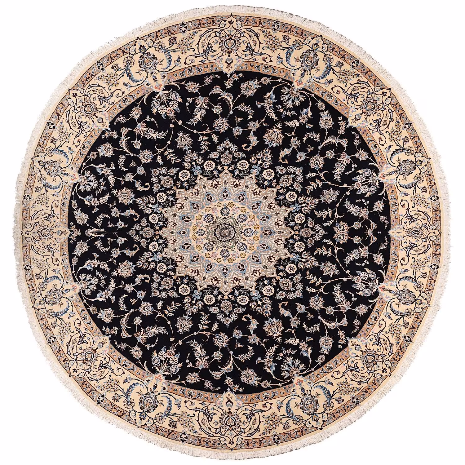 فرش نایین دستبافت دایره ای نه متری طرح ترنج