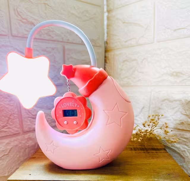 چراغ مطالعه وساعت ماه وستاره-صورتی