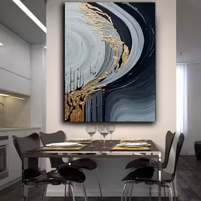 تابلو نقاشی ورق طلا طرح موج دکوراتیو برجسته کد 400